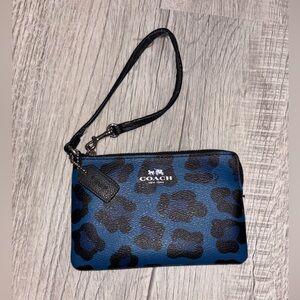 Coach Blue and Black Leopard Print Wristlet